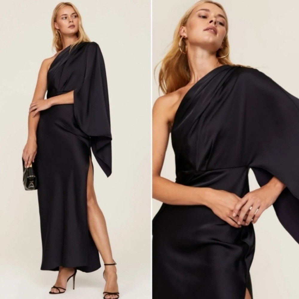 Significant Other Kelsie Gown Maxi Dress in Midnight Dark Navy One Shoulder Sz 2